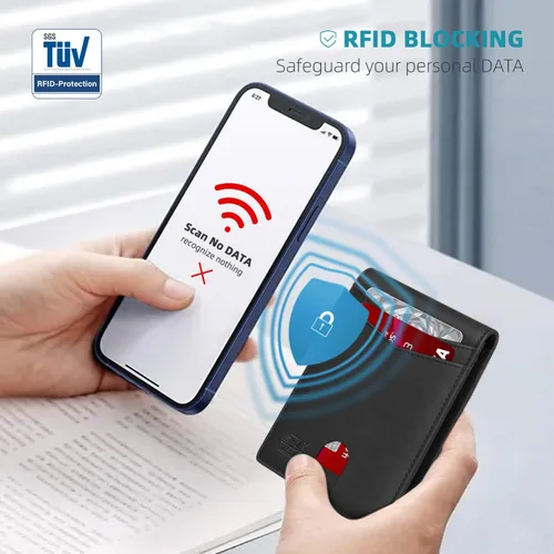 Miniatura 100 de Zitahli - Billetera delgada con 12 ranuras para tarjetas, ventana de identificación con clip para dinero, bolsillo frontal RFID plegable, pequeña