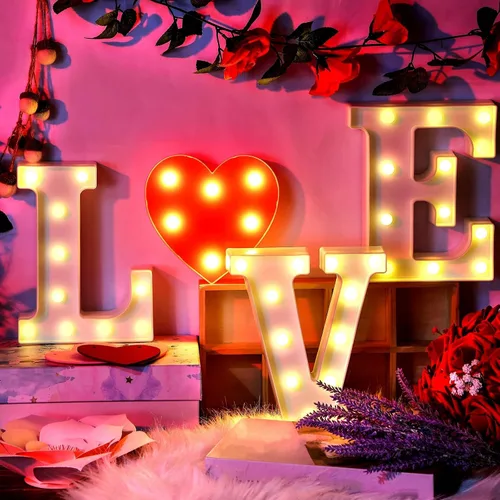 Miniatura 7 de Aurelema 4 letras iluminadas con luces de San Valentín, alfabeto con luces LED, corazón romántico para San Valentín, aniversario, boda, compromiso