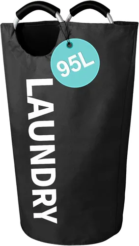 WOOHA Cestas de lavandería grandes de 95 litros, cestas de ropa altas, plegables, de tela, para dormitorio, armario, baño, universidad, bolsa de