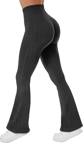 MOSHENGQI Leggings acampanados acanalados para mujer, pantalones de yoga sin costuras de cintura alta