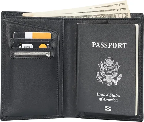 Miniatura 3 de Polare - Cartera de cuero con bloqueo RFID funcional para pasaporte, Negro -, Cartera con bloqueo RFID