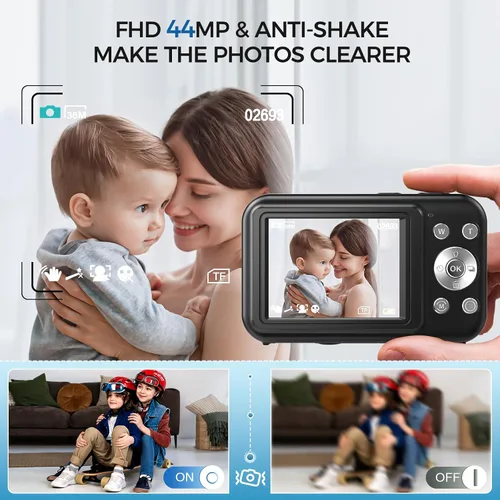 Miniatura 2 de Cámara digital, FHD 1080P 44MP Cámara de vlogging con tarjeta de 32 GB, zoom 16X antivibración, cámara digital compacta de punto de viaje y disparo