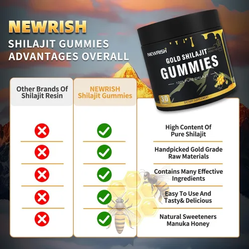 Miniatura 5 de Shilajit - Gomitas para mujer, palitos de miel Shilajit, gomitas Shilajit, ácido fúlvico y más de 85 minerales traza I para hombres, mujeres I sin