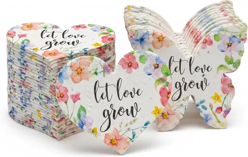 Combo Seed Paper - 24pcs Hearts & 24pcs Butterflies, Writable & Plantable Wildflower Gifts for Mom this Mother’s Day, Use for Shower Favors