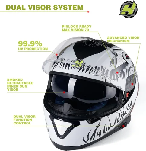 Miniatura 4 de HAX Full Face Motorcycle Helmet with Dual Rear Wing, DOT Approved Motorbike Street Bike Helmet with Pinlock Ready Plastic Nails for Adult