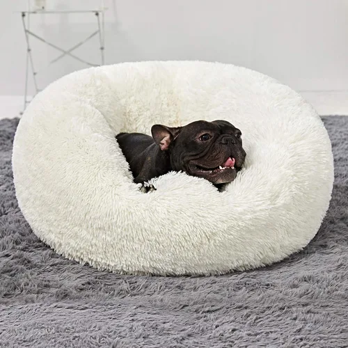Miniatura 7 de ANWA - Cama redonda para perro mediano, lavable, cama tipo dona para perro grande, cómoda, acogedora y relajante Blanco