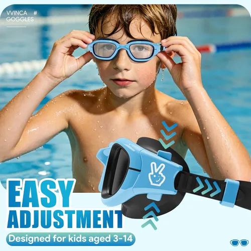 Miniatura 4 de Vvinca Gafas de natación para niños, gafas de natación para niños pequeños de 3 a 14 años, protección UV antivaho sin fugas, gafas de piscina
