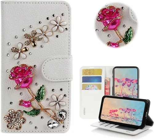 Miniatura 7 de Bling Wallet - Funda de piel compatible con Google Pixel 6a, elegante, 3D, hecha a mano, diseño floral, diseño floral, con correa para el cuello