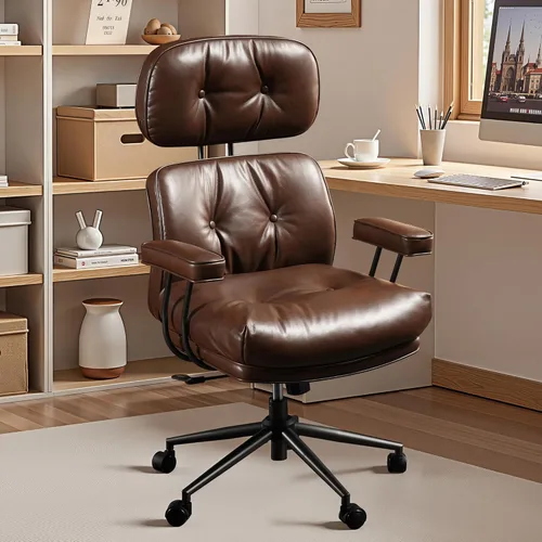 Miniatura 19 de Silla ergonómica de escritorio de oficina en casa, silla giratoria de 360° con inclinación y altura ajustable con cojín grueso y reposabrazos