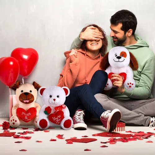 Miniatura 7 de Animales de peluche para el día de San Valentín de peluche de 10 pulgadas con diseño de corazón rojo y suave; peluche para el día de San Valentín