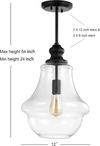 Miniatura 3 de JONATHAN Y Lámpara colgante de bronce aceitado de 12 pulgadas, 1 luz de hierro y vidrio, altura ajustable para isla de cocina, vestíbulo