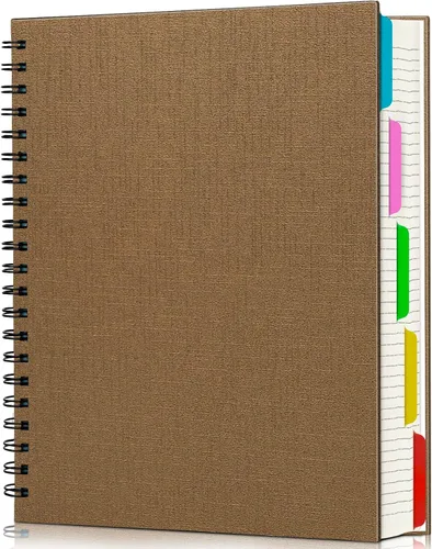 Miniatura 18 de EUSOAR - Cuaderno en espiral de tapa dura para universidad, rayado, paquete de 3 cuadernos A5 de 5.5"x8.3", con 5 divisiones, para escritura, tapa