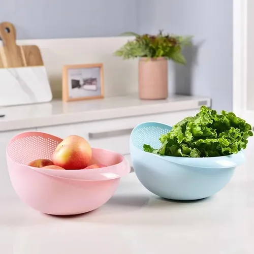 Miniatura 6 de Colador de plástico para arroz, colador de cocina, con asas, colador de arroz, colador, colador, utensilios de cocina (azul)