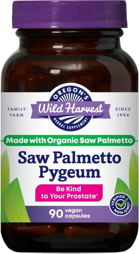 Oregon's Wild Harvest Suplemento de hierbas orgánicas de Saw Palmetto Pygeum en cápsulas veganas - 90 unidades