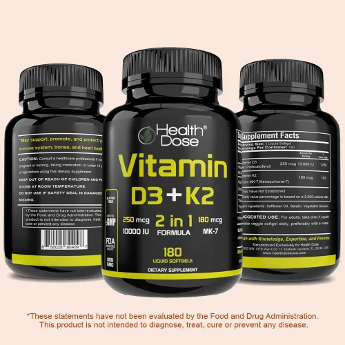 Miniatura 8 de Health Dose Suplemento de vitamina D3 10,000 UI + K2 (MK7), fórmula 2 en 1, apoyo inmunológico, un estado de ánimo saludable, corazón