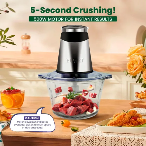 Miniatura 3 de BUMET Procesador eléctrico de alimentos, picador de verduras de 500W, 2 tazones de 2x8 tazas, 2 bicapas, 4 cuchillas, picadora de alimentos pequeña