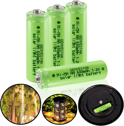 Miniatura 9 de Baterías recargables AA NIMH 600mAh 1.2V doble A para luces solares de jardín, césped, paisajismo, lámparas, farol, mandos a distancia, 16