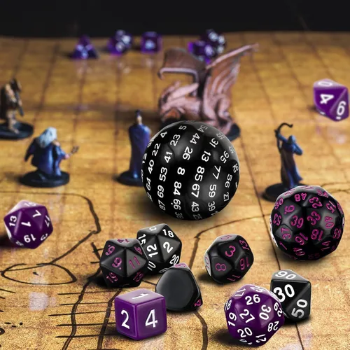 Miniatura 7 de Libima Juego completo de 3 dados poliédricos D3-D100 de 100 caras multicara D100 para juegos de rol y fiestas (colores clásicos)