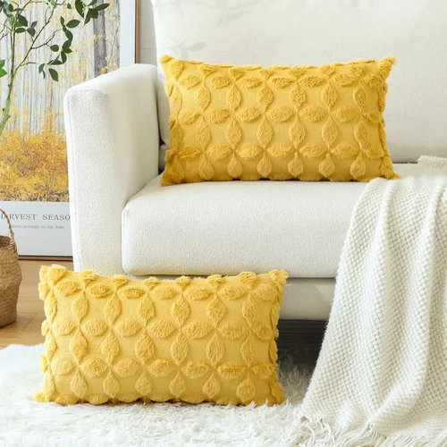 Miniatura 2 de OTOSTAR Juego de 2 fundas de almohada decorativas de terciopelo de lana suave con patrón de flores en 3D, fundas de cojín para sofá de sala