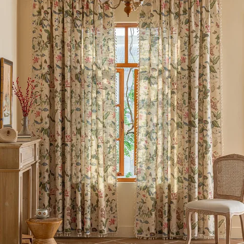 Miniatura 54 de Cortinas florales de granja semiopacas para sala de estar, de 63 pulgadas de largo, mezcla de lino y algodón, paneles de cortina de ventana cortos