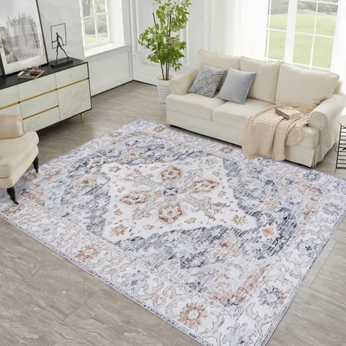 Miniatura 101 de Syalife 4x6 Alfombra Lavable para Área, Ultra Suave Antideslizante, Pila Baja, Alfombra Vintage Resistente a Manchas para Sala de Estar, Alfombra