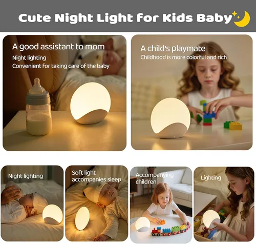 Miniatura 4 de IYT Luz nocturna para bebé, luz de huevo para niños, lámpara de noche táctil de atenuación continua, 7 colores regulables, lámpara táctil