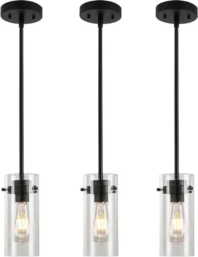 Miniatura 10 de EAPUDUN Lámparas colgantes industriales, iluminación colgante con pantalla de vidrio transparente, lámpara colgante vintage para isla de cocina