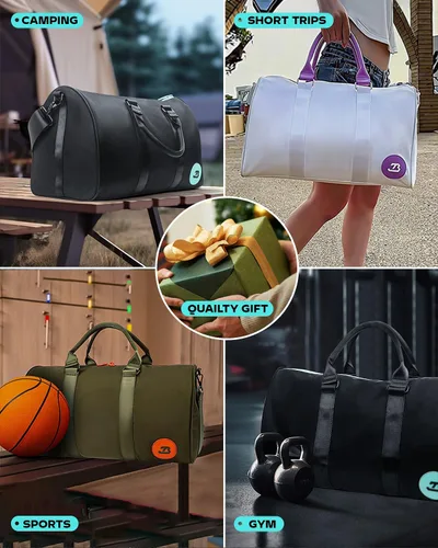 Miniatura 7 de Bolsas de gimnasio impermeables, bolsa de lona deportiva de nailon 1000D resistente para nadar durante la noche, fin de semana, bolsas de viaje