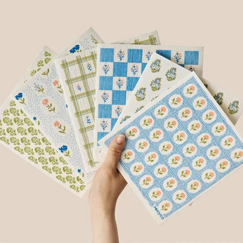Miniatura 40 de RECYCO Paños suecos para cocina Paquete de 5 trapos geométricos lavables Toallas de papel de limpieza reutilizables de celulosa Paño