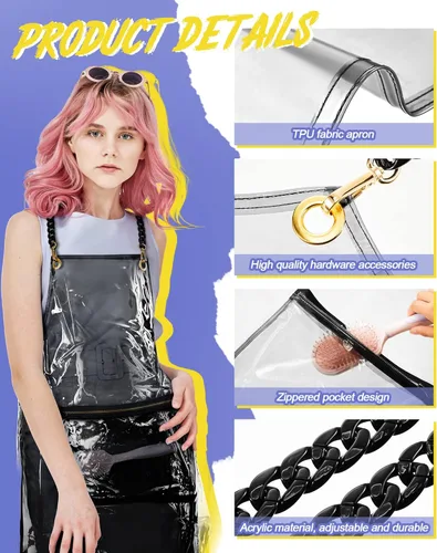 Miniatura 3 de Xtinmee Delantal transparente transparente para estilista, impermeable, para peluquería, trabajo, con bolsillo para peluquería y uñas, 2