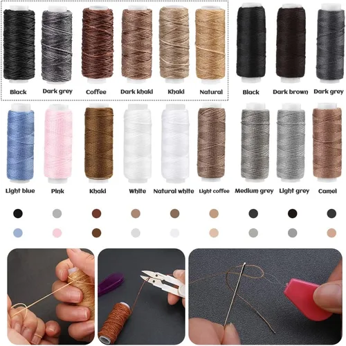 Miniatura 4 de BUTUZE Kit de reparación de tapicería, kit de costura de cuero, hilo de coser, hilo encerado, agujas de coser a mano resistentes, punzón de costura