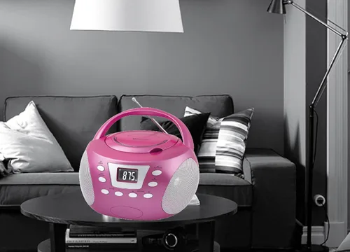 Miniatura 3 de HANNLOMAX HX-332CD portátil CD Boombox, radio FM PLL, Bluetooth, pantalla LCD, entrada auxiliar, fuente de alimentación dual AC/DC (rosa)
