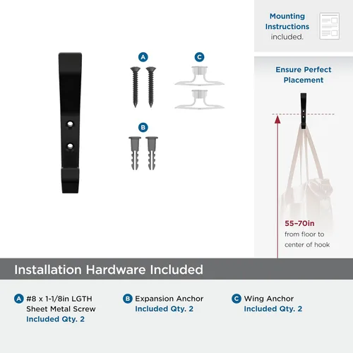 Miniatura 5 de Amerock H37003MB Gancho decorativo de doble punta para pared Emerge Gancho de pared mate negro para abrigos, sombreros, mochilas, bolsos Negro