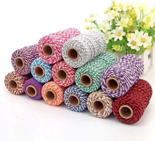Miniatura 3 de Cuerda de Cordel de Algodón para Panaderos: 2 Rollos de Cordeles para Manualidades y Envolver Regalos - 656 Pies de Cordel Caqui Blanco para Cocina