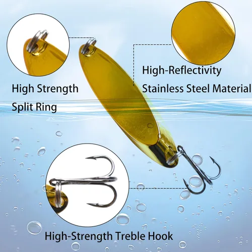 Miniatura 5 de Juego de 5 cucharas de señuelo de pesca, anzuelos de pesca para lubina, trucha, kit de señuelos de aleación de zinc, cucharas de lentejuelas, cebos