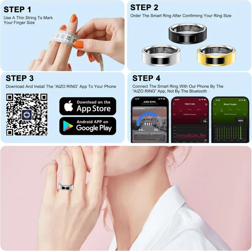 Miniatura 8 de uaue Anillo inteligente de salud para mujeres y hombres, alerta de vibración, control táctil, anillo de seguimiento de fitness con sueño/salud