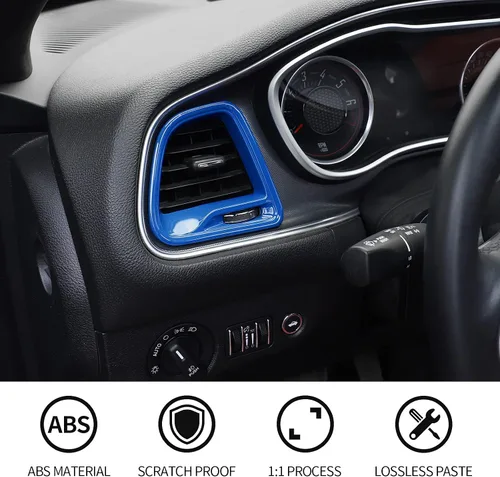 Miniatura 2 de Voodonala para Dodge Challenger 2015-2021, accesorio de recorte para salida de aire de la consola central (Azul, 4 piezas)