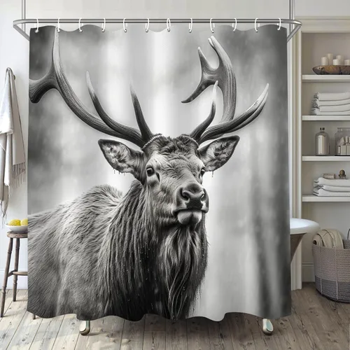 Miniatura 11 de Cortina de ducha de alpaca para baño, juego de cortina de ducha bohemia en blanco y negro, tela animal, decoración de baño moderna impermeable