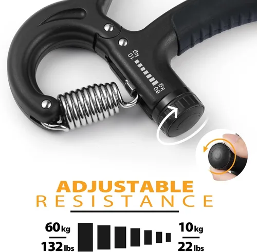 Miniatura 5 de NIYIKOW Paquete de 2 entrenadores de fuerza de agarre, fortalecedor de agarre de mano, resistencia ajustable de 22-132 libras (10-60 kg), Negro