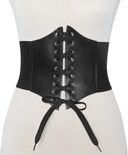 Miniatura 8 de Negro elástico mujeres atado Waspie corsé cintura cinturón PU cuero adelgazamiento cuerpo cintura superior bajo busto Cinch vestido Faja cordón