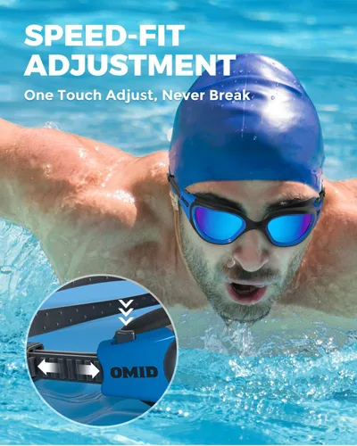 Miniatura 6 de OMID - Gafas de natación polarizadas P2, gafas antivaho para natación para hombres y mujeres adultas A0-Negro Marco Azul Lente Azul