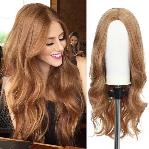 Miniatura 22 de Esmee Pelucas largas de color castaño rojizo ombré para mujer, peluca de cabello sintético ondulado y rizado natural para uso diario, fiestas