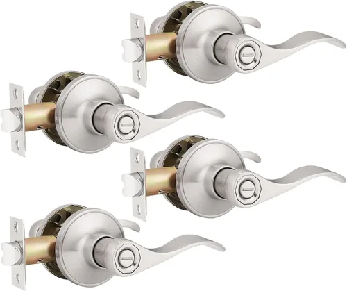Miniatura 10 de Paquete de 3 manijas de puerta de privacidad para baño, sin llave, juego de cerraduras para puerta, reversible para derecha e izquierda; manijas