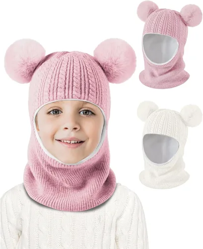 Miniatura 2 de Baby Winter Hat Scarf Set 2 Pack, Toddler Beanie Hats Girl Boy with Neck Warmer, Beanie for Kids Knit Warm for Cold Weather