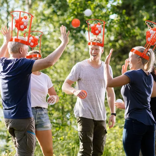 Miniatura 6 de Juego de Baloncesto de Aro de Cabeza para Fiesta de Carnaval para Niños y Adultos, Portátil Ajustable con Banda para la Cabeza y Red de Canasta