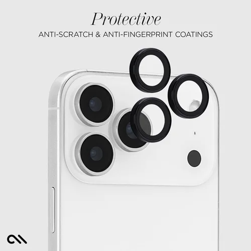 Miniatura 3 de Case-Mate Protector de lente de cámara con anillos negros de aluminio para iPhone 17 Pro Max/iPhone 17 Pro, doble vidrio templado, antiarañazos