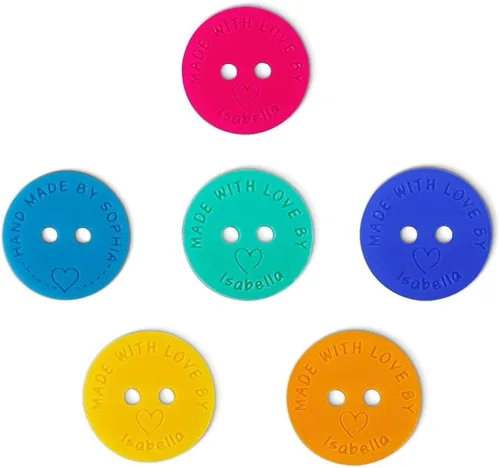 Callie Botones y Etiquetas Personalizadas de Acrílico para Manualidades - Texto Personalizado, Hecho con Amor para Artículos de Crochet, Regalos