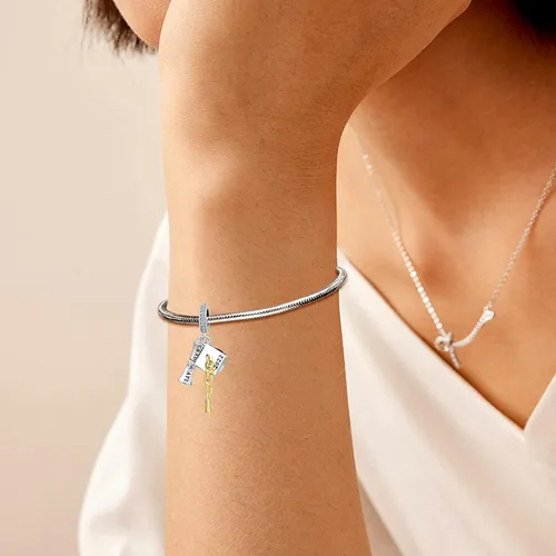 Miniatura 5 de QeenseKc Búho Graduate Cap Scroll Diploma Charm Beads para Pandora Charms Pulsera Collar, cobre, Cobre, Pa_Dangle-2_Graduation