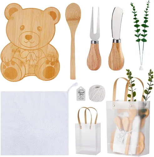 Premios de baby shower para ganadores de juegos, tabla de queso en forma de oso, regalo con cucharas, esparcidores de mantequilla, bolsas de regalo,
