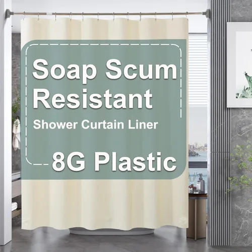 Miniatura 74 de AmazerBath - Cortina de ducha de plástico, 70 x 72 pulgadas, cortina de ducha esmerilada de plástico, impermeable, pesada, gruesa, con 3 piedras